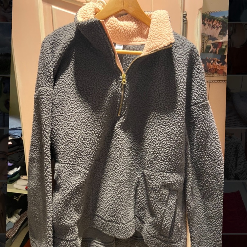 Quarter zip warm fluffy sweater